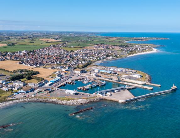 Birds eye view of Portavogie and the coast line