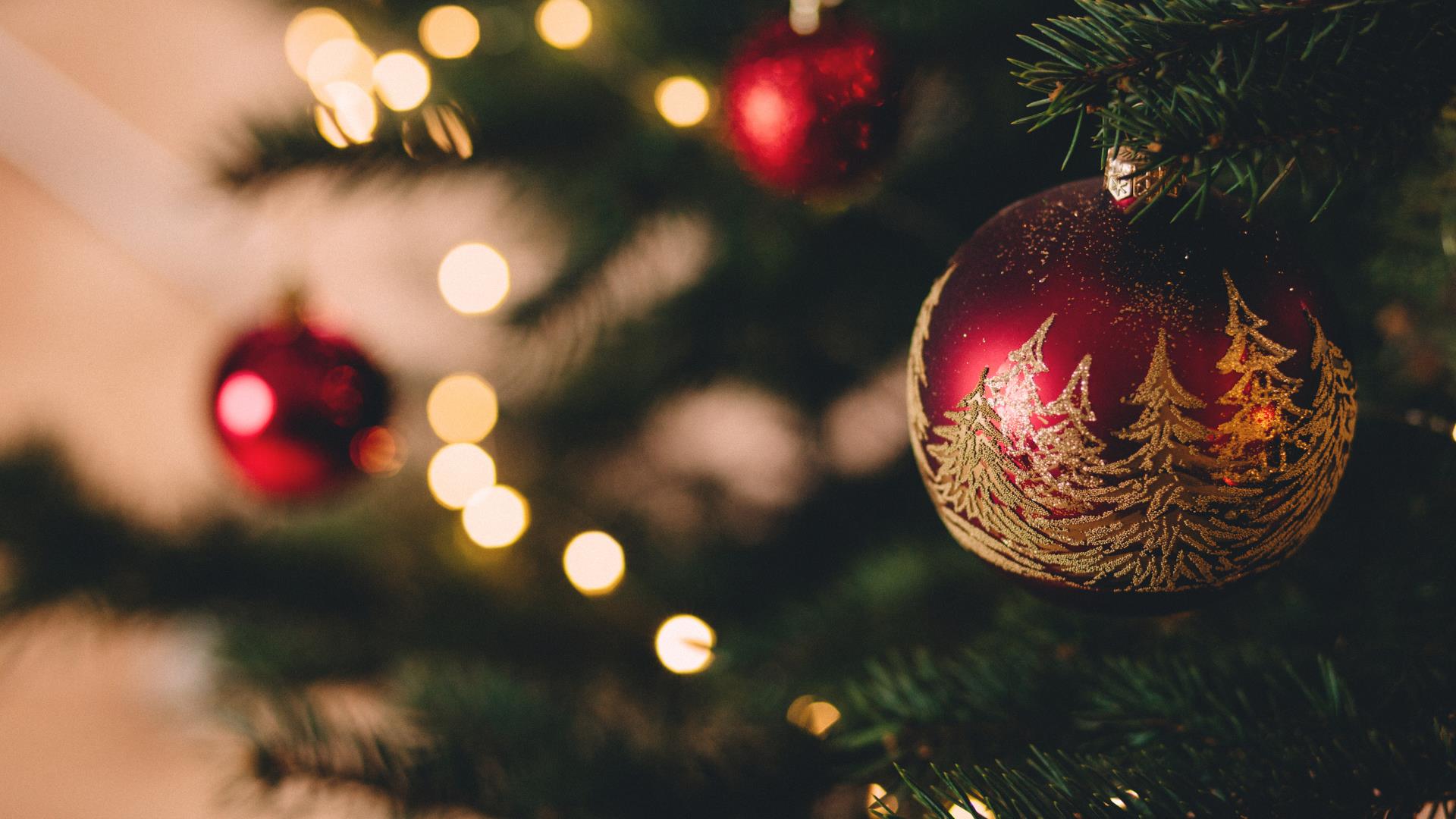 Christmas bauble hanging on Christmas Tree