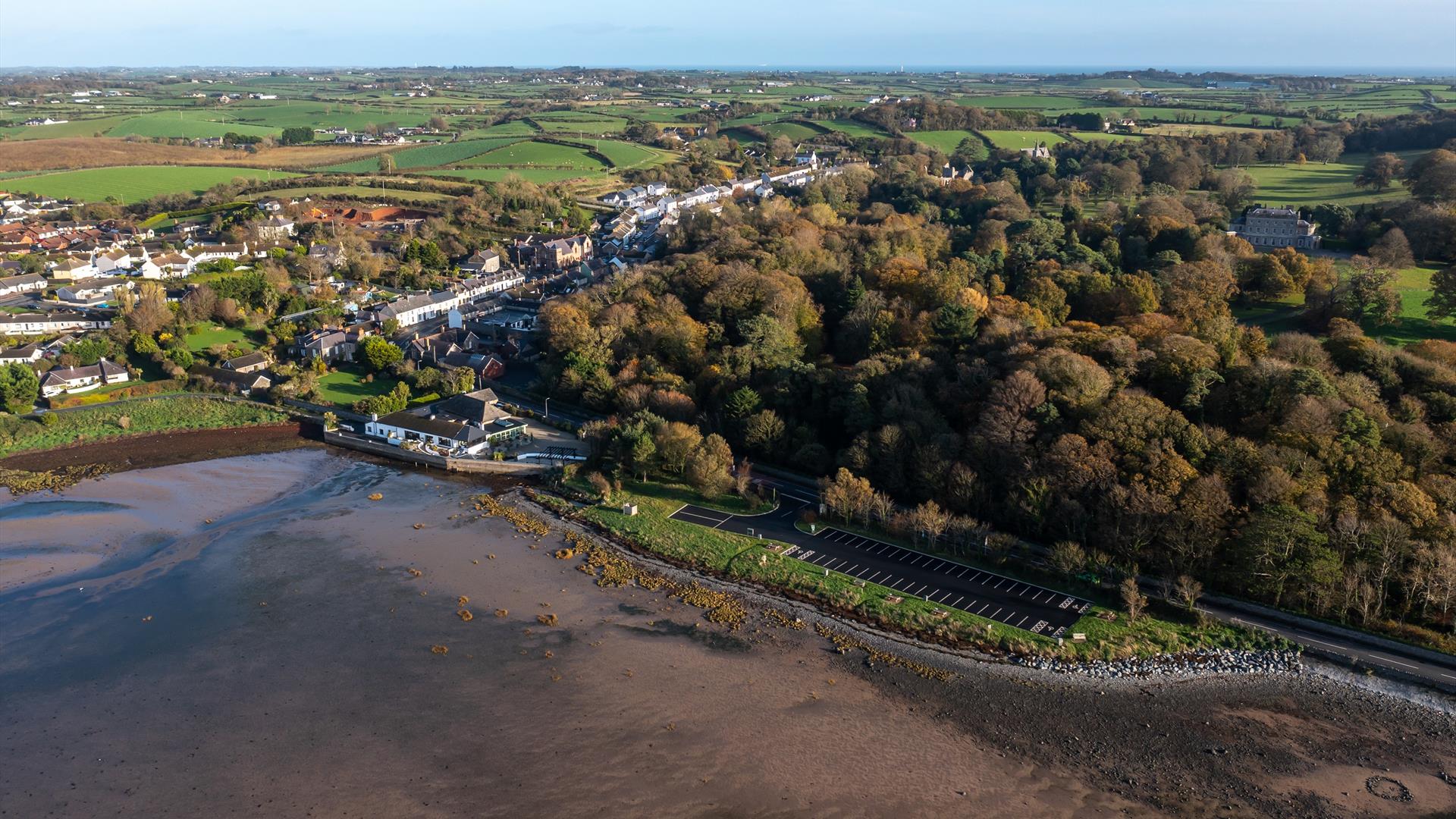 A birds eye view of Greyabbey from the Lough side