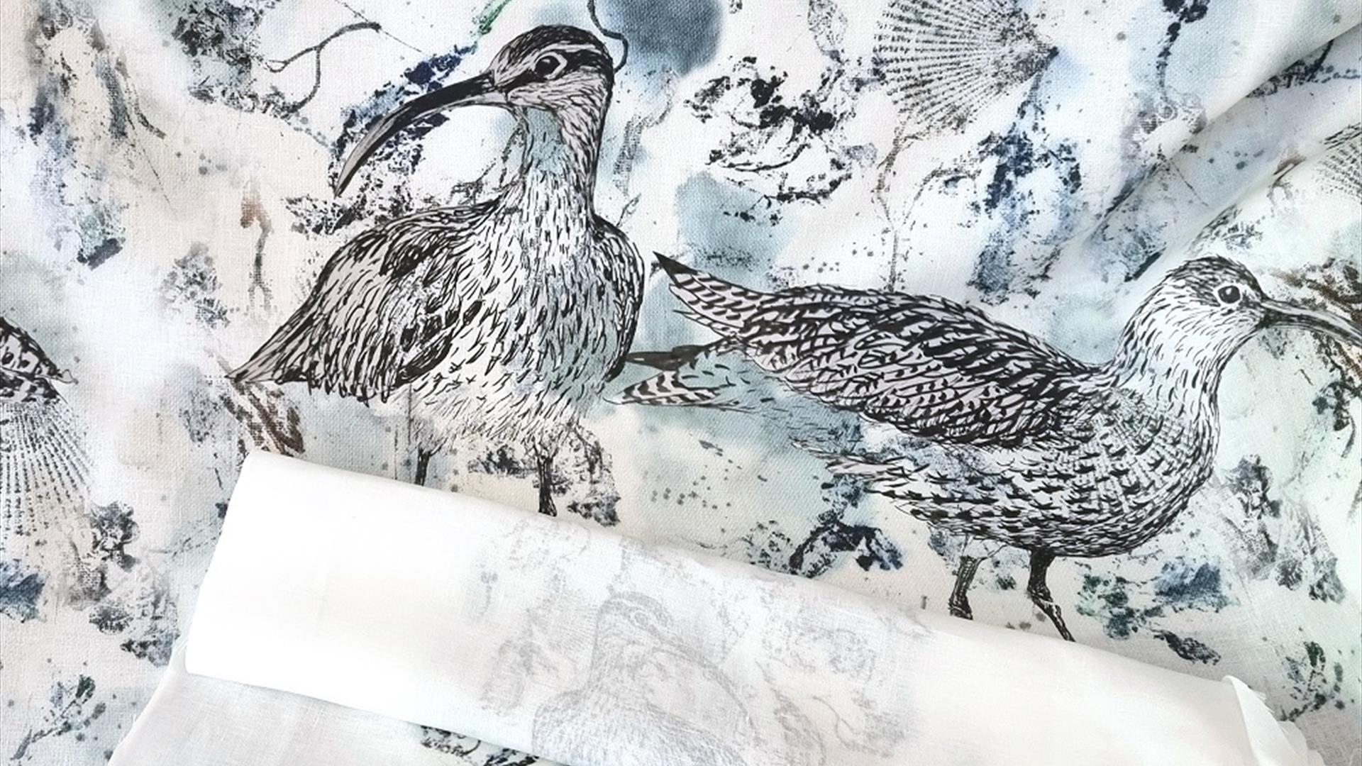 images of curlew on linen