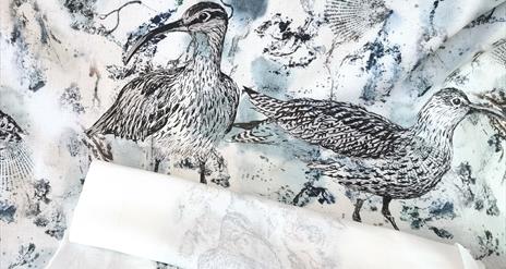 images of curlew on linen