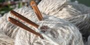 Hand spun wool and nalbinding needles