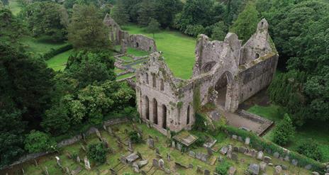 Grey Abbey ruins and graveyard from a birds eye view